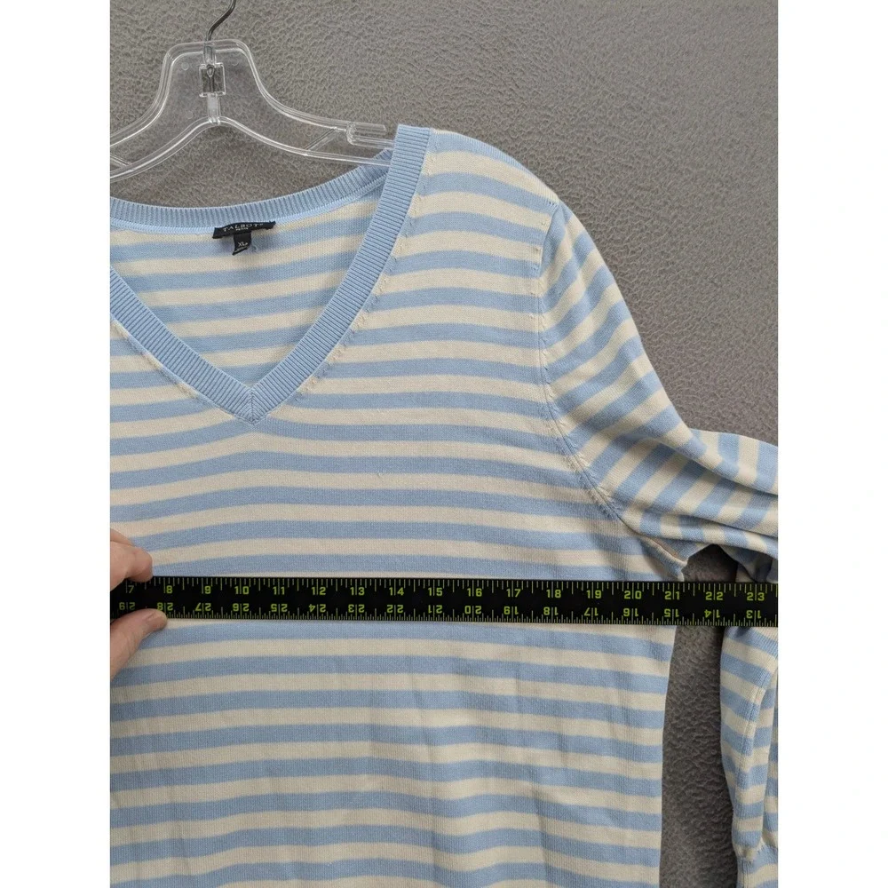 Talbots Striped V-Neck Sweater Womens XLP Blue White Cotton Knit Travel Vacation